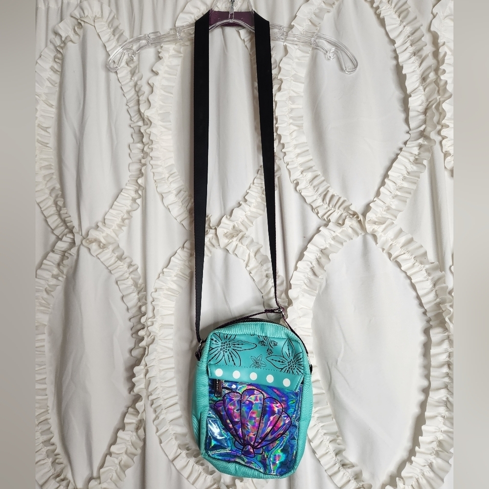 Buckle Down Little Mermaid Crossbody Bag Green Purple Shell Flowers